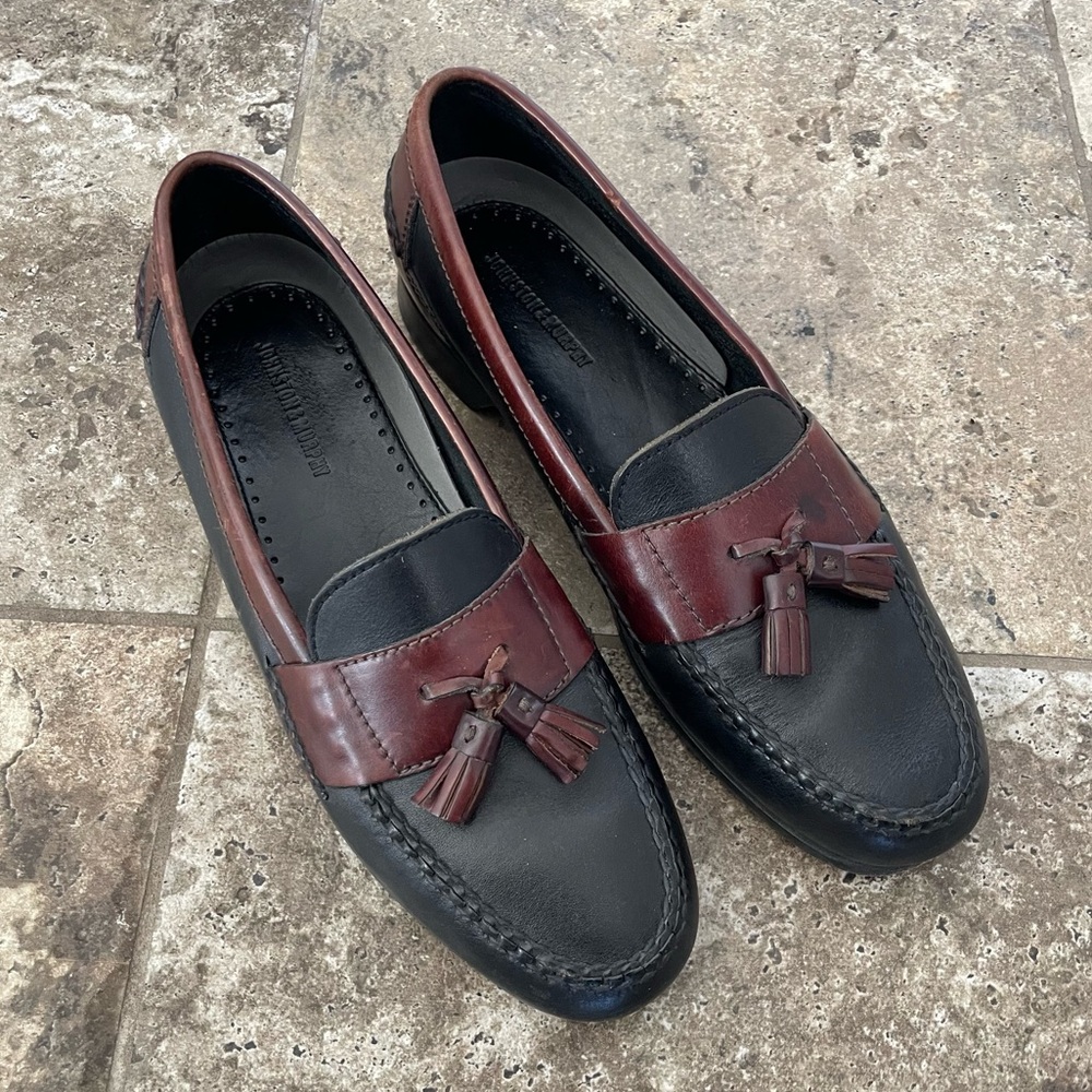 Johnston & Murphy Black Brown Tassel Loafers Size UK 11 US 12 Narrow Leather